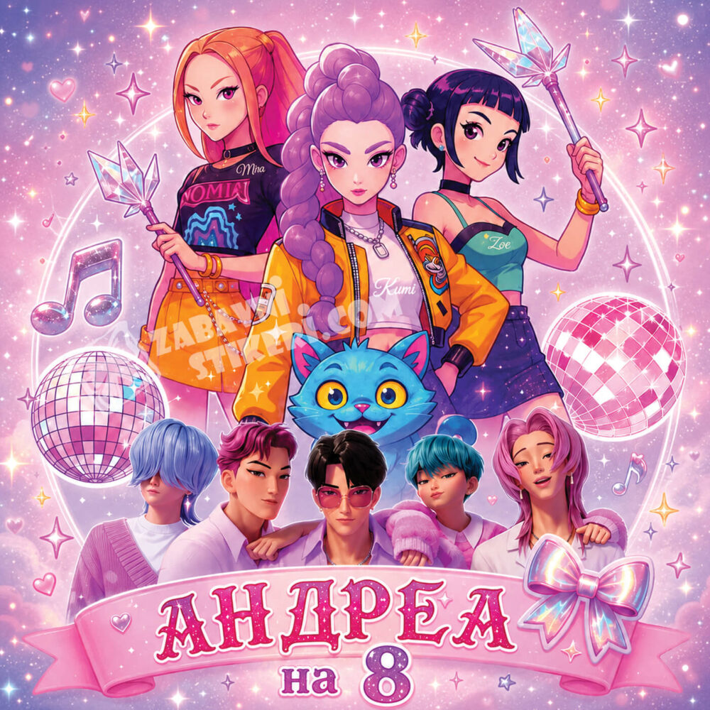 Персонализиран K-pop винил за рожден ден за момиче в розово с музикални и диско елементи